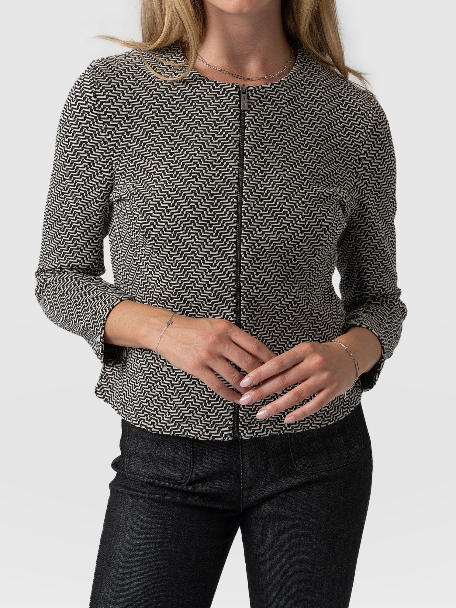 Florence Jacket Cream Lurex Jacquard - Women's Jackets | Saint + Sofia® USA